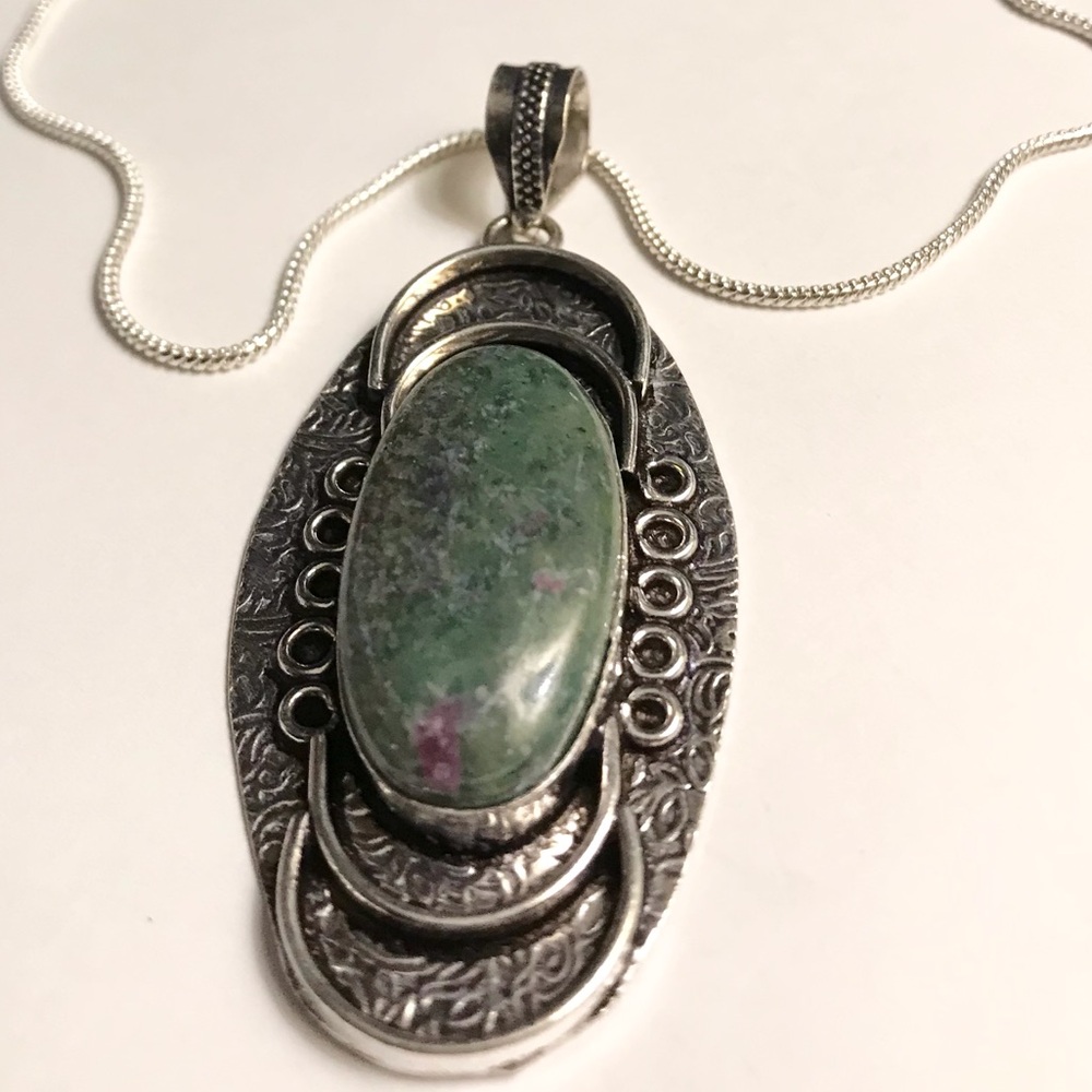 Ruby Zoisite 925 Sterling Silver Necklace